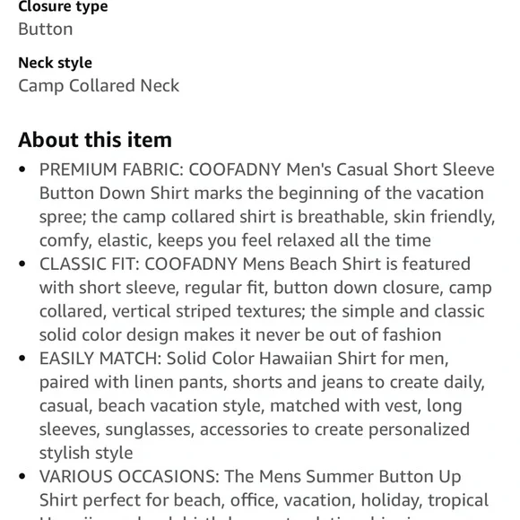 NWT COOFANDY Men's Casual Button Down Shirt - Picture 6 of 6